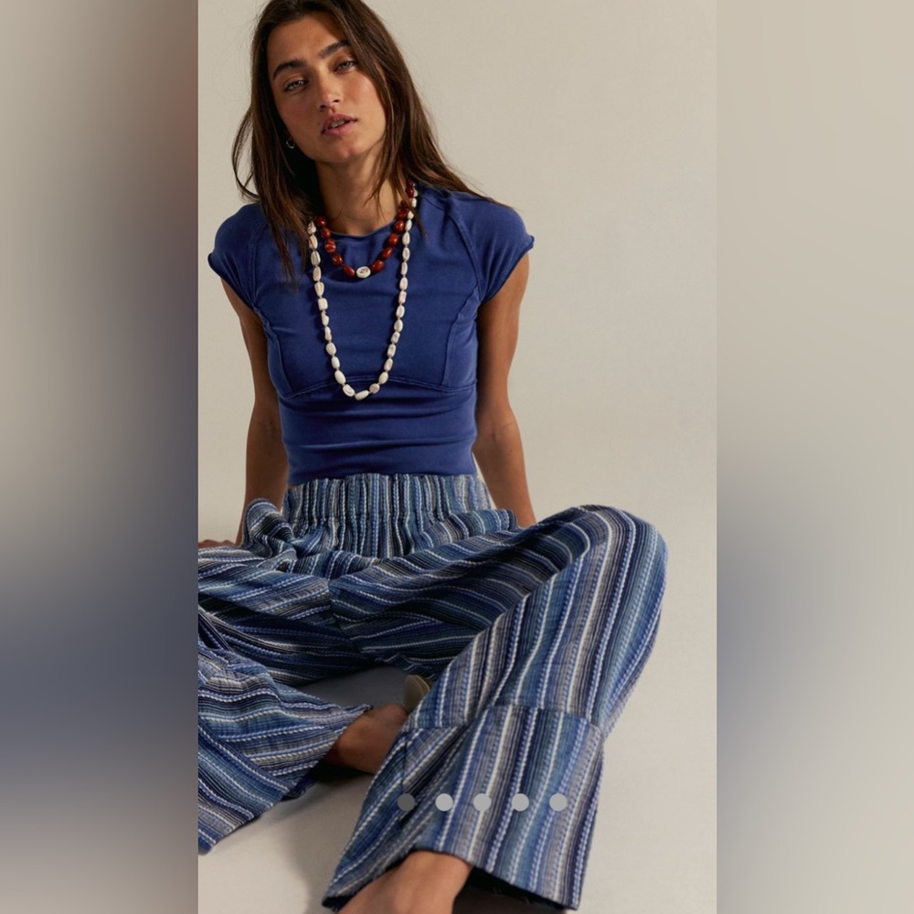 Free People Blue Striped Wide-Leg Pants